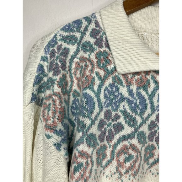 Vintage Floral Collared Sweater Women's Medium Cottagecore - Picture 3 of 9